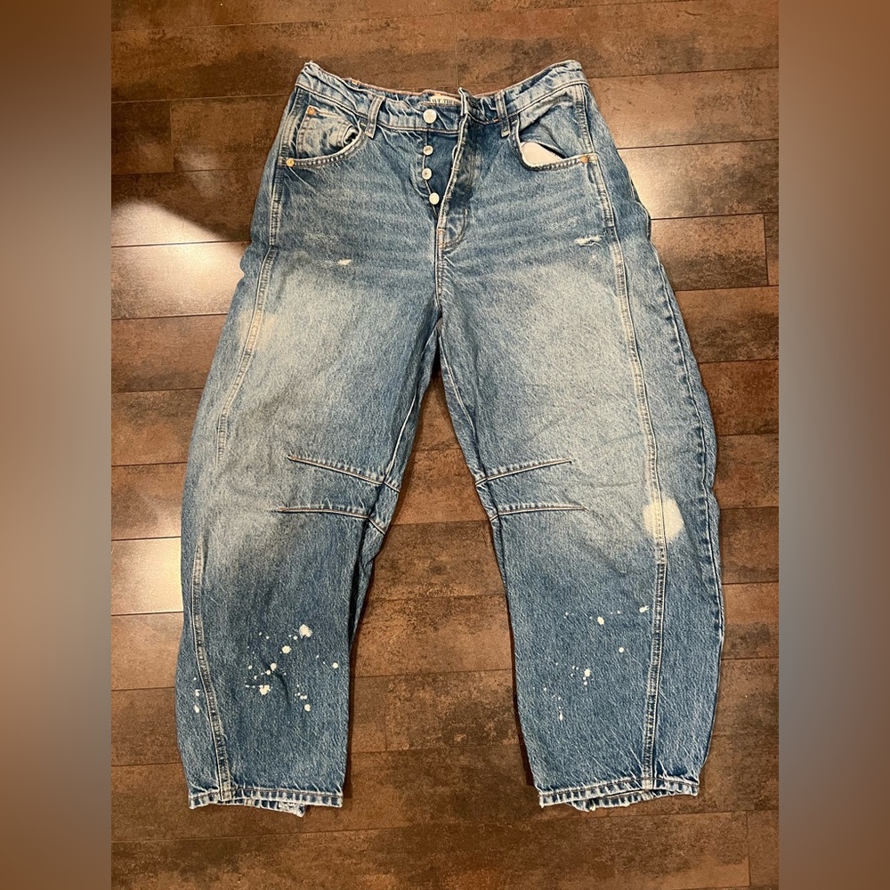 We The Free Good Luck Distressed Blue Barrel Jeans